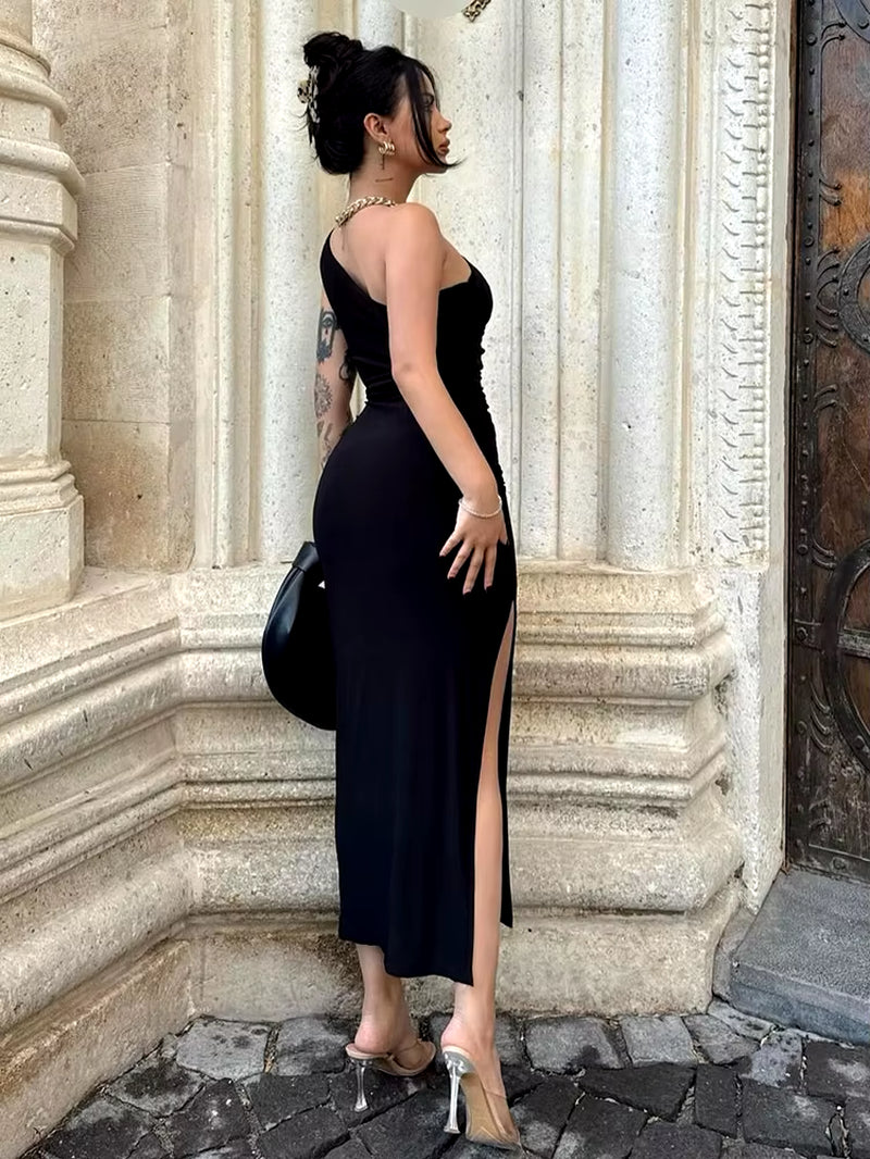 Chic Summer Black Maxi Dress - Sexy Split Sleeveless Backless Design for Elegant Parties and Casual Outings