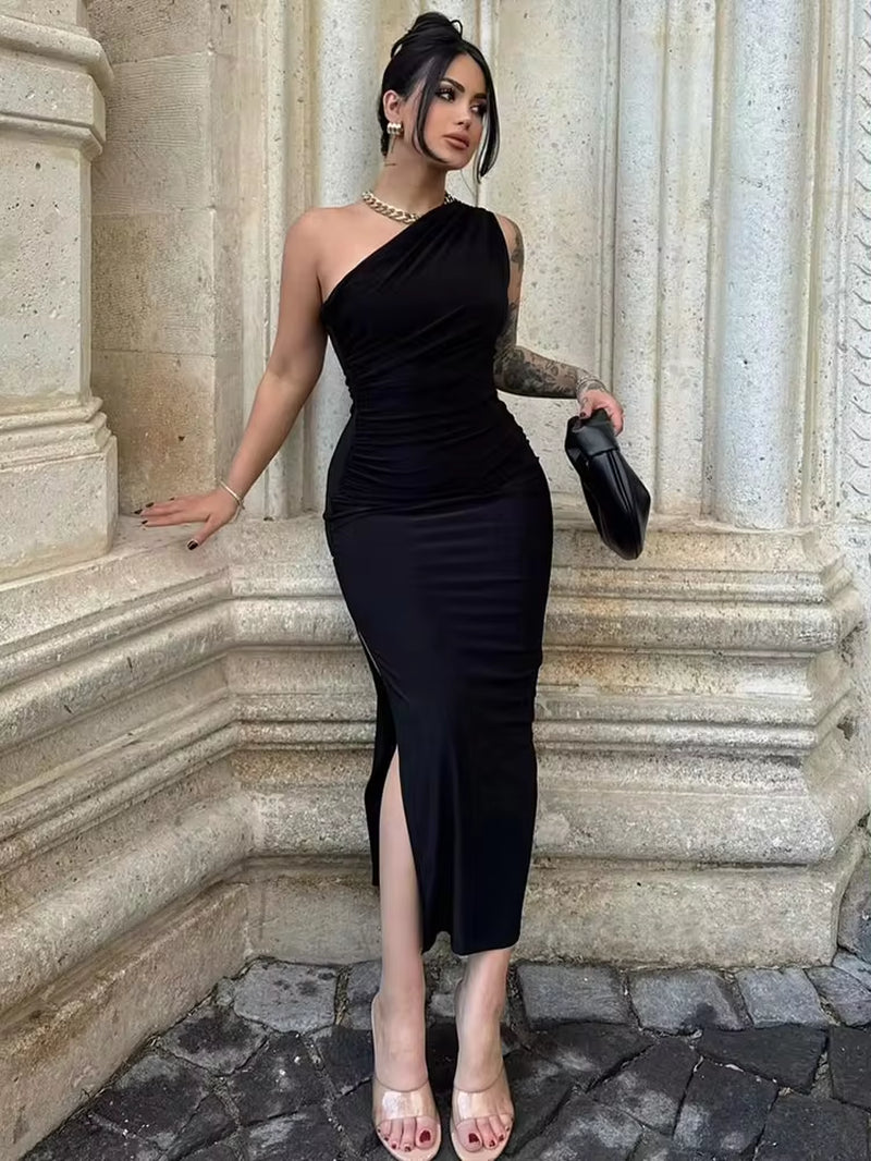 Chic Summer Black Maxi Dress - Sexy Split Sleeveless Backless Design for Elegant Parties and Casual Outings
